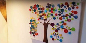 After Painting A Tree On Canvas She Glues Buttons On The Branches Creating Amazing Art!