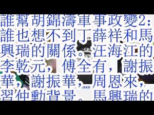 谁帮胡锦涛军事政变2：谁也想不到丁薛祥和马兴瑞的关系。汪海江的李乾元，傅全有，谢振华，谢振华，周恩来，习仲勋背景。马兴瑞的师弟段广仁认识2名常委，3名政治局委员。沈跃跃笑场赵乐际。
