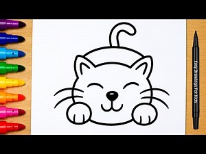 How to Draw a Cute Cat for Kids | Easy Step-by-Step Cat Drawing Tutorial | Animal Drawings