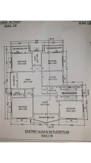 Existing 1st, 2nd & 3rd Floor plan #civilengineering #buildingconstruction#education