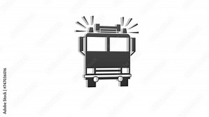 Loopable black color 3d fire engine logo icon rotating animation white background