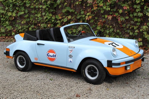 Porsche 911-Style Go-Kart - 6.5-hp 4-Stroke Engine, Gulf Racing Livery, Functional Lights