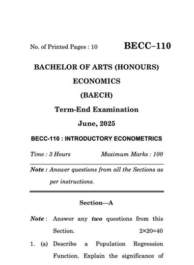 BECC–110 June 2025 | IGNOU Previous Year Question Paper