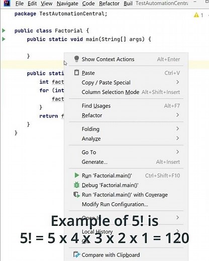 Java Program to find Factorial of a Number | Java Interview Questions and Answers #TAC #javaprogram