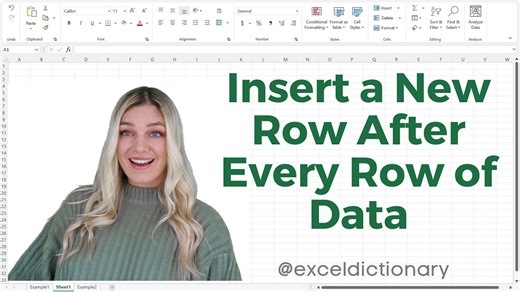 Insert a new row after every row of data in Excel (no VBA)