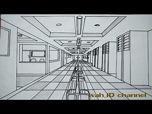 contoh mudah gambar lorong rumah sakit dengan perspektif 1 titik hilang