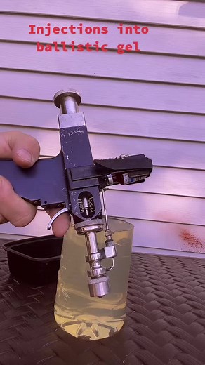 Injecting red dye into ballistic gel with the Semco automatic injection apparatus