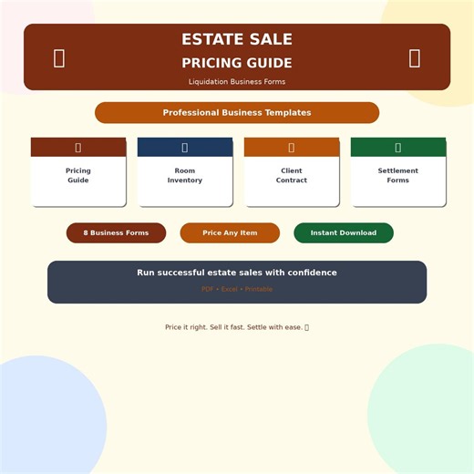 Estate Business Forms | Pricing Guide, Inventory, Contract (PDF, Excel, A4/A5/Letter Size)