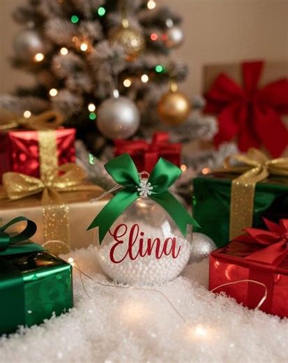 Christmas Ornament / Personalized Christmas Ornament, Custom Name Clear Snowball and Tree Decor, Holiday Gift for Family. - Etsy