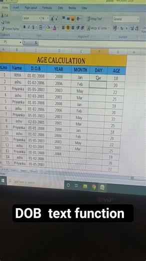 excel me dob se day month nikale #excel #short #excel tips #computer text function use in excel