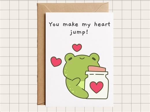 Cute Frog Valentine Card Heart Jump Pun Playful Illustration Friendship Gift Galentines Bestie School Party Humor Animal Theme - Etsy