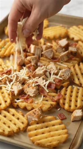 Garlic Parmesan Bacon Ranch Chicken Loaded Waffle Fries