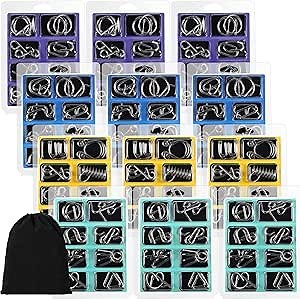 Lenwen Set of 96 Metal Puzzles for Adults with Pouch Puzzles for Adults IQ Test Disentanglement Puzzle Brain Game Unlock Interlock Game Magic Trick Party Favor Challenge