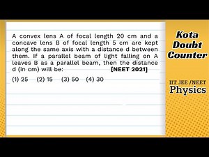 A convex lens A of focal length 20 cm and a concave lens B of focal length 5 cm are kept along the