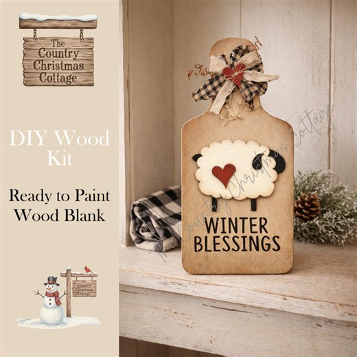 DIY Wood Kit – Winter Blessings Primitive Sheep Breadboard | Primitive Winter DIY Kit | Farmhouse Sheep Craft Kit | Winter Breadboard Kit - Etsy