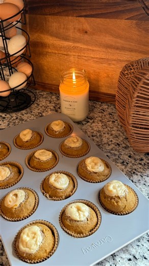 Ingredients Pumpkin Muffins: • 1 ¾ cups all-purpose flour • 1 tsp baking soda • 1 ½ tsp cinnamon • 1 tsp pumpkin pie spice • ½ tsp salt • 1 cup pumpkin purée • ¼ cup pure maple syrup (or honey) • ¼ cup coconut sugar (or brown sugar) • ⅓ cup melted coconut oil (or butter) • 2 large eggs • 1 tsp vanilla extract Cream Cheese Filling: • 4 oz cream cheese, softened • 2 tbsp maple syrup (or honey) • ½ tsp vanilla extract Optional Topping: • 2 tbsp chopped pecans or pumpkin seeds ⸻ Instructions 1. Preh