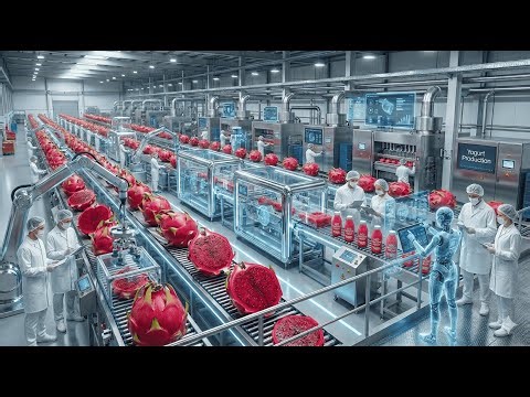 Inside a Modern Dragon Fruit Factory: How is vibrant magenta yogurt made & bottled? (Full Process)