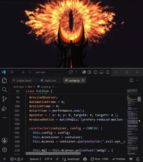 How to create Evil Eye by using HTML,CSS and JAVASCRIPT in VS code.