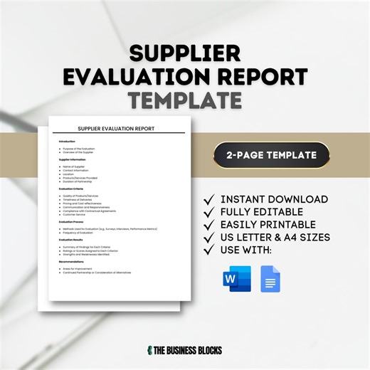 Supplier Evaluation Report Template: Vendor Assessment (google Docs, MS Word) - Etsy