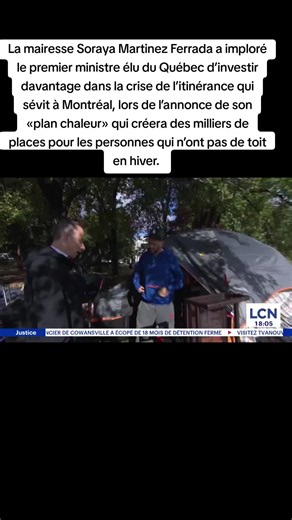 OK #quebecinfos #ActualiteQuebec # La mairesse Soraya Martinez Ferrada a imploré le premier ministre élu du Québec d’investir davantage dans la crise de l’itinérance qui sévit à Montréal, lors de l’annonce de son «plan chaleur» qui créera des milliers de places pour les personnes qui n’ont pas de toit en hiver.