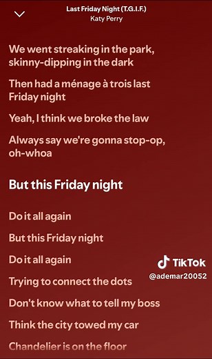 Last Friday Night Katy Perry lyrics - Thinking Of You & Last Friday Night lines