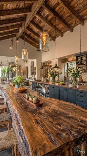 STUNNING Rustic Kitchen Tour | Giant Live Edge Wood Table.