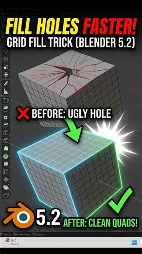 How to Get Perfect Quad Topology Fast in Blender 5.2 ⚡️ #b3d #tips