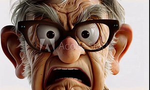 Angry Boomer - Close-Up of an Angry Old Man Screaming with Wrinkles and Thick Glasses 3D Animation Video.