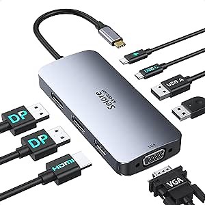 USB C Docking Station Dual DisplayPort Monitor, USB C Hub DisplayPort with 2 DP, HDMI, VGA, 100W PD Charging, USB-A/C 2.0 Ports - Multi Monitor Adapter for Dell, HP, Lenovo and More