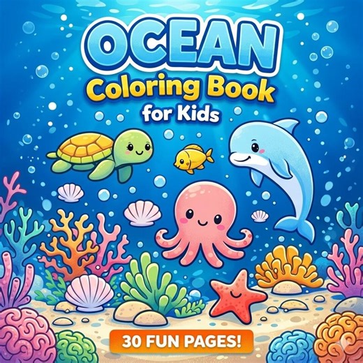 Ocean Coloring Book for Kids Ages 3-8 Printable PDF Sea Animal Coloring Pages Kids Activity Book Instant Download 30 Pages - Etsy