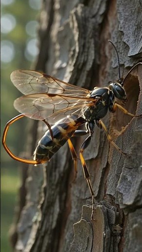 The Wasp That Drills Through Solid Wood Giant Ichneumon Wasp Documentary #wildlife #nature #insects