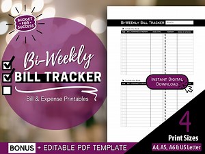 Bi-weekly Bill Tracker & Personal Expense Sheet (fillable PDF, Printable Budget Worksheet) - Etsy