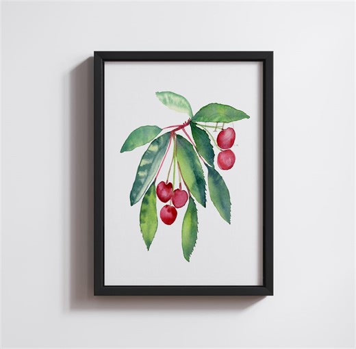 Cherry Printable Wall Art | Watercolor Cherry Kitchen Decor | Fruit Botanical Print | Cherry Art | Digital Download - Etsy