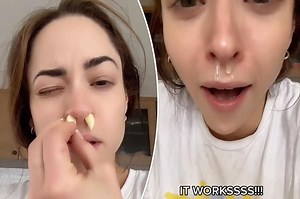 'No thanks': Woman goes viral putting GARLIC up nose to clear sinuses but TikTok users aren't sold