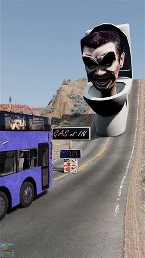 Skibidi & Coloful Buses vs Gas Sign #10 🫣 #beamngdrive #shorts #crash #hammer