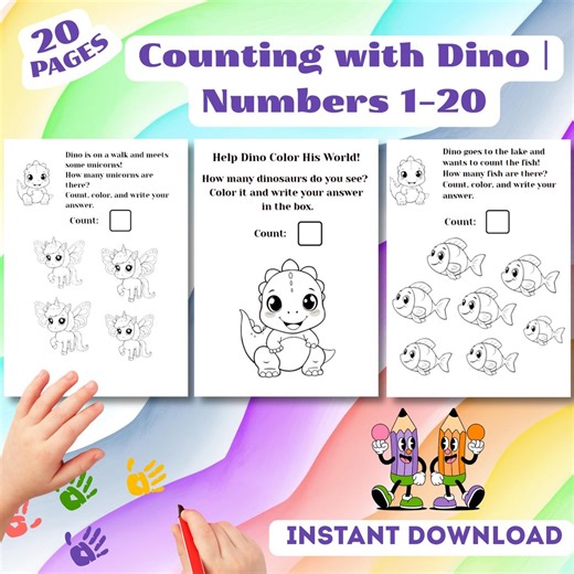 Preschool Math Worksheets | Counting 1-20 for Kids Printable PDF Activity - Etsy