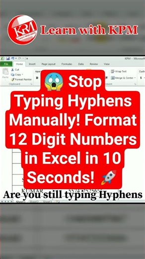 😱 Stop Typing Hyphens Manually! Format 12 Digit Numbers in Excel in 10 Seconds! 🚀 #shorts #excel
