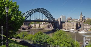 Newcastle's Tyne Bridge and Quayside over the River Tyne. Newcastle Upon Tyne England, UK.
