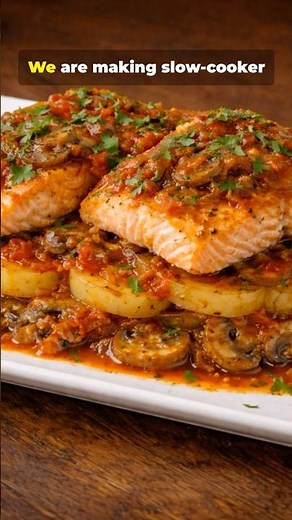 Slow Cooker Salmon & Potatoes in Mushroom Tomato Sauce | Easy One-Pot Comfort Meal