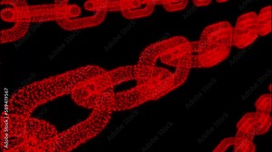 Blockchain Data Transaction Process Animation. Abstract Connected Red Particle Chain on a Black Background. Network Connection. Cryptocurrency Global Cyber Security Concept. 4K