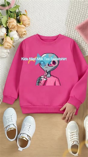 Autumn Winter Essential Alien Drinking Milk Tea Cartoon Print Sweatshirt, Durable Easy Wash Soft Comfortable Round Neck, Kids Gift 1-14y #hoodies #floralhoodie #lolahoodie #pacsunhoodies #silkyhoodie #pacsunhoodie #kidswear #prettygardensweatsuit #kidmusthaves #onesiesweatshirt