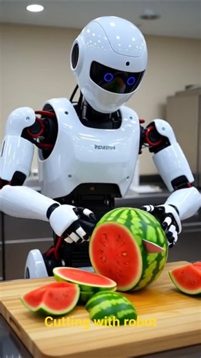 robot is cutting fruit with a knife #aivideo #viral #fruits