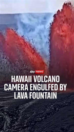 Watch the moment Hawaii's Kīlauea volcano camera is engulfed by a lava fountain 🌋 The volcano was seen sending fountains of lava high into the air and lighting up the night sky with a red glow. #volcano #Hawaii #kilaueavolcano #lava #red | Sky News