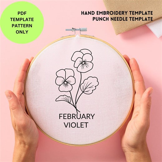 February Violet Embroidery Pattern PDF | Birth Flower Hand Embroidery Template | Punch Needle Design | Instant Download - Etsy
