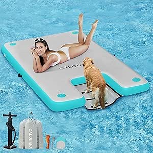 CALOBANA Inflatable Dock Platform, Lake Floats with Boat Ramp Floating Island Raft for Adults Swimming Pool Sea Dock
