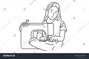 Line Art Woman Using Sewing Machine Stock Vector (Royalty Free) 2386824857 | Shutterstock