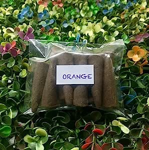 Orange Backflow Incense Cones (25 Cones) - 100% Natural Backflow Incense Cones - Christmas Backflow Incense Cones - Traditional Indian Incense (No Damaged Cones Hand Sorted Packet)