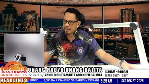 UNANG RADYO UNANG BALITA Kauban ni Radyoman Arnold Bustamante og Radyoman Khen Galinea Disyembre 27, 2025 - Sabado Mga Kasama, I-share ug I-follow ang atung Official Facebook Page nga @DYHP RMN CEBU Official nga mga channels: Web-Radio at dyhp612.com On-Air-Radio at 612KHZ sa Am Band Youtube Channel https://www.youtube.com/@dyhprmncebu612 Official Page ni @Atty. Ruphil F. Bañoc - Straight to the Point Atty. Ruphil F. Bañoc's official YouTube youtube.com/@RuphilFernandezBanoc #DYHPRmnCebu612 #DYH