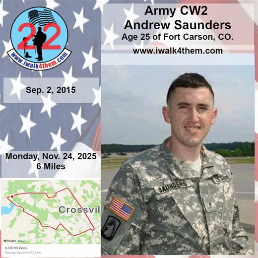 Our walk with Army CW2 Andrew Saunders died Sep 2, 2015 #neverforget #usarmy #veteran #22aday #
