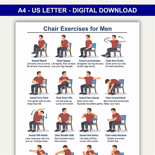 Printable Chair Exercises for Men, Chair Workout Chart for Men, Printable Chair Exercises Poster, Printable Chair Exercise Chart Pdf - Etsy